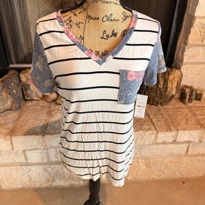 Signature Studio Striped Tee with Floral Accents